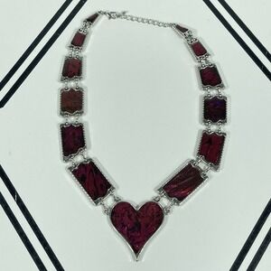 Vintage Purple Abalone Heart Panel Necklace Approx 8.5" Inch